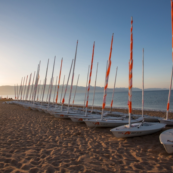 Dinghies on the beach at Messini Beach Club