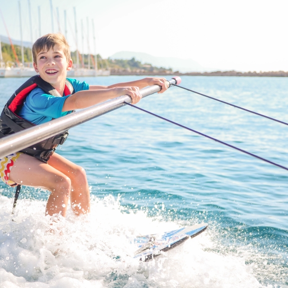 Fun learning to waterski at Vounaki Beach Club