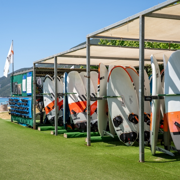 Windsurf boards at Cosmos Beach Club