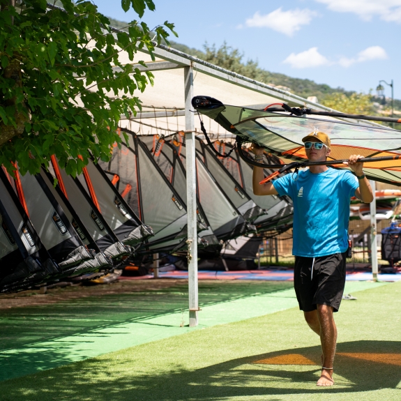 Windsurf racks at Cosmos Beach Club