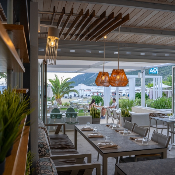 Restaurant and outdoor seating at Cosmos Beach Club