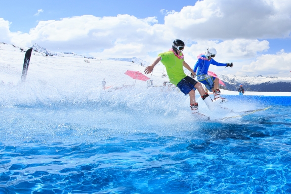 skiers having fun with Spring conditions