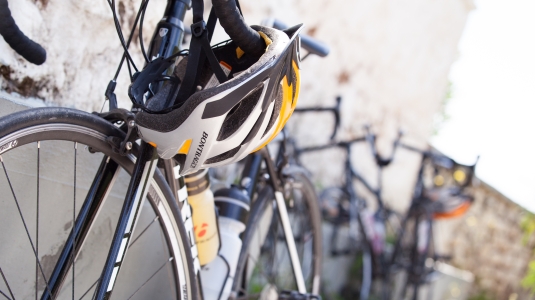 road bike and cycle helmet