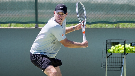 Mark Petchey playing tennis at Messini Beachclub in Greece