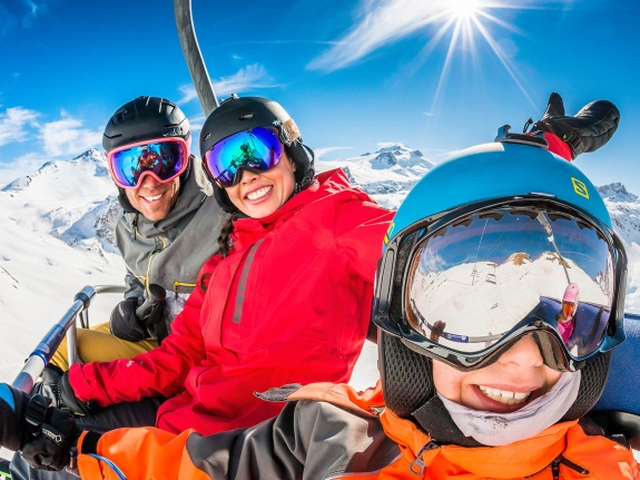 Family on a ski lift