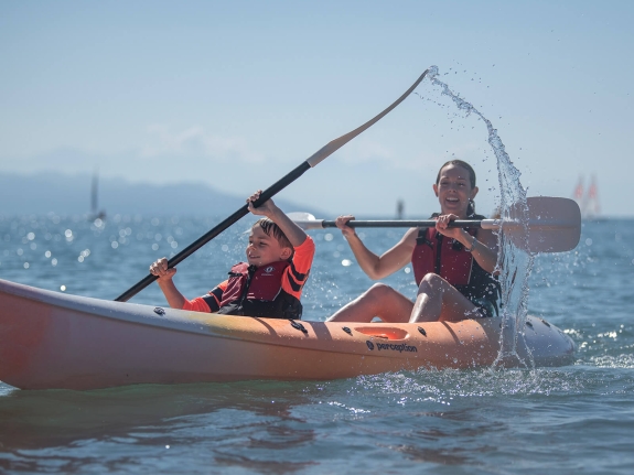 mum and son on kayak
