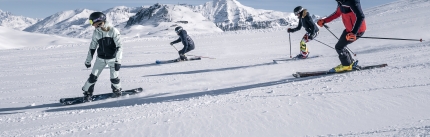 Friends skiing in France