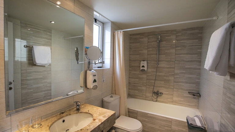 bathroom in one of the hotel rooms