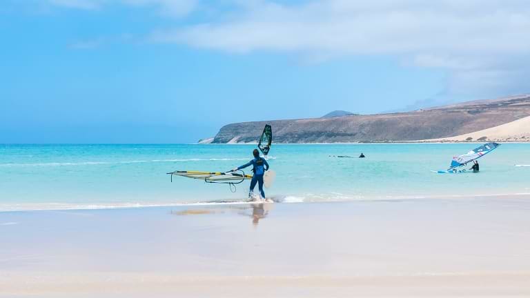 windsurfing at Sotavento Beach in Costa Calma