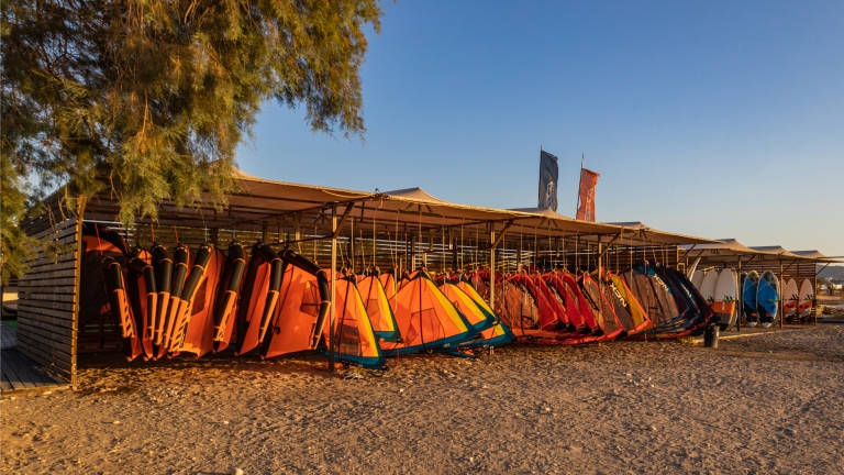 Windsurf racks at Levante Beach Club