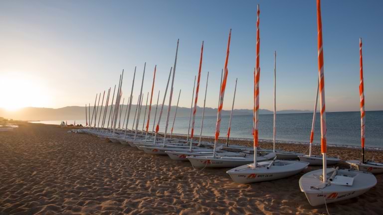 Dinghies on the beach at Messini Beach Club