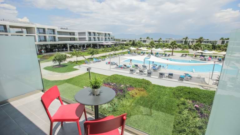 Balcony view of pool at Messini Beach Club
