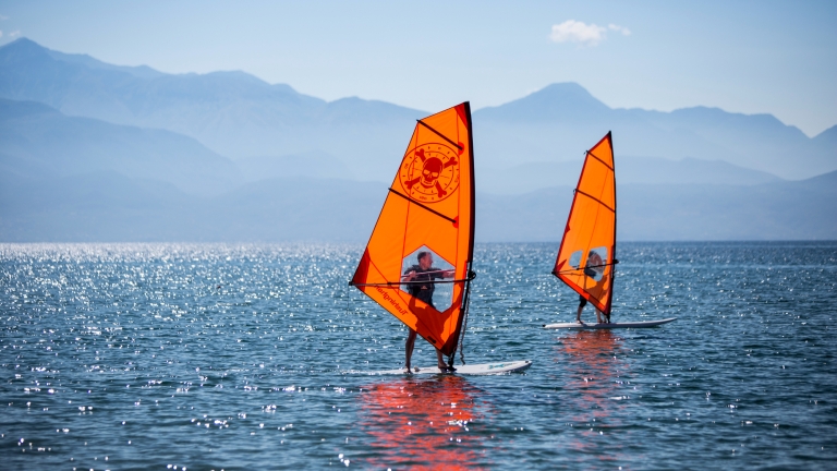Beginner windsurfing at Messini Beach Club