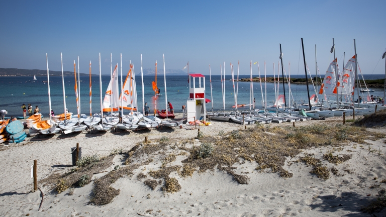 Sailing boats on the beach at Baia dei Mori Beach Club