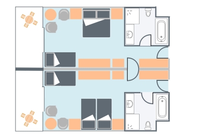 Two interconnecting hotel rooms