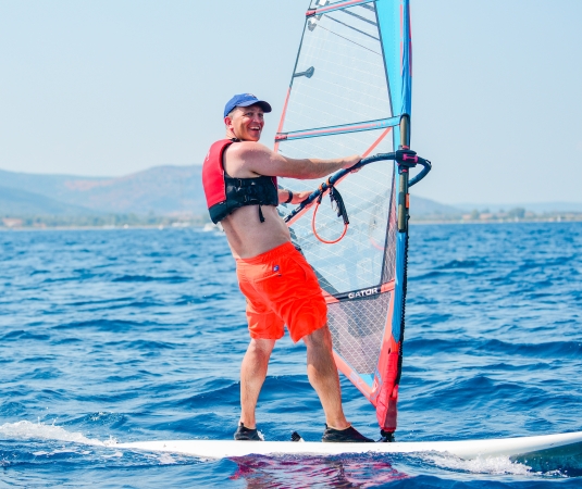 A beginner windsurfer