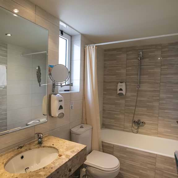 bathroom in one of the hotel rooms