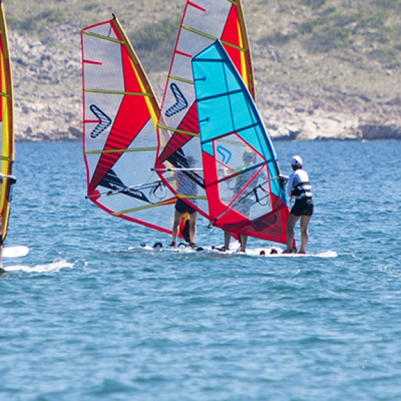 Group of people windsurfing