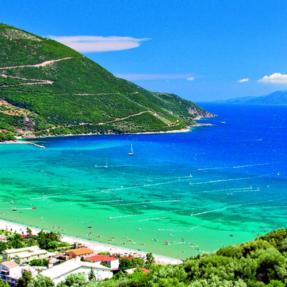 View of Vassiliki Bay in Greece