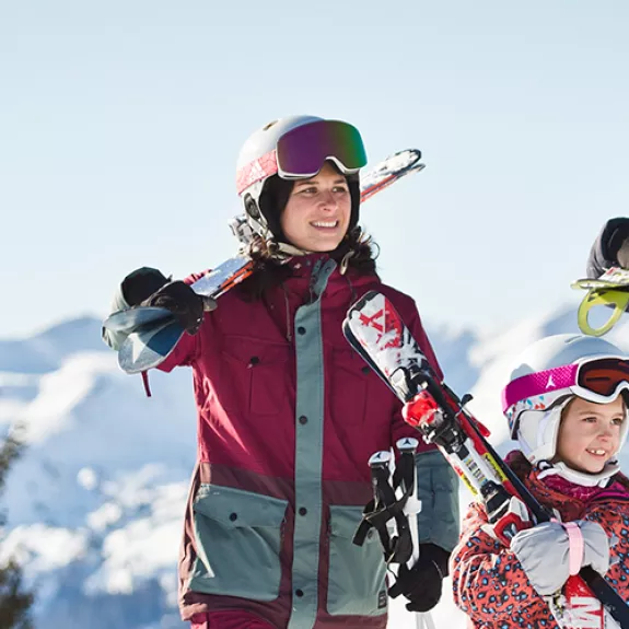 family skiing