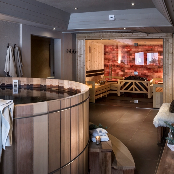 relax in the shared spa after a day on the slopes