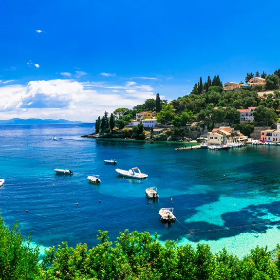 a cove with blue sea on the island of Paxos 