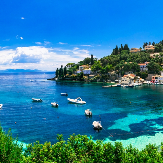 a cove with blue sea on the island of Paxos 