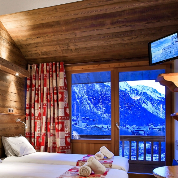 A club twin room with a view