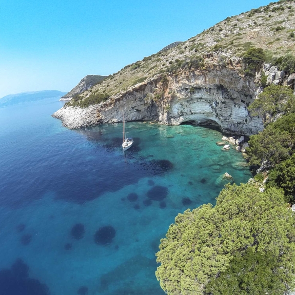 Moored up in a bay in the South Ionian