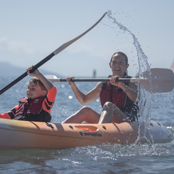 Woman and child Kayaking
