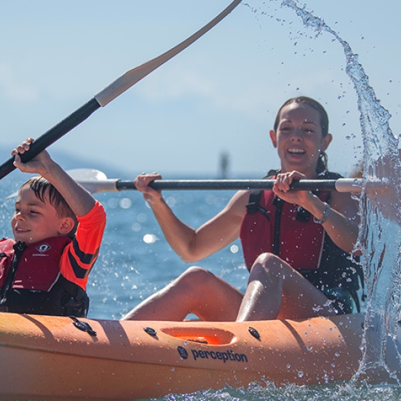 Mum and boy kayaking