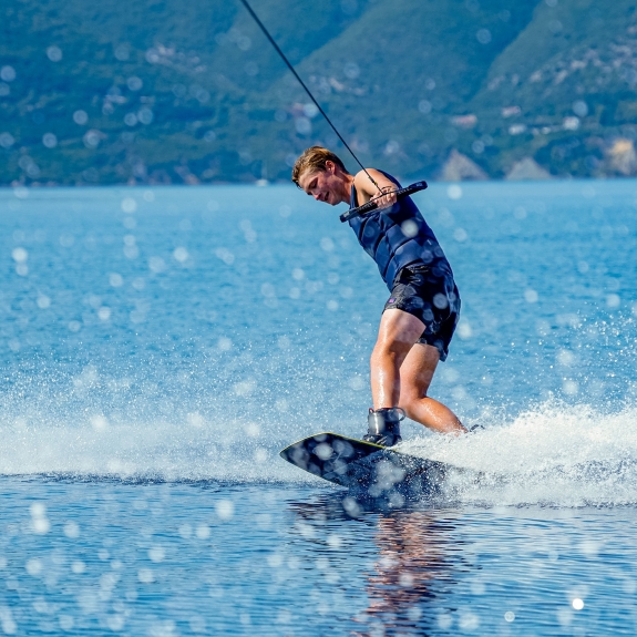 Wakeboarding on calm waters at Vounaki Beach Club
