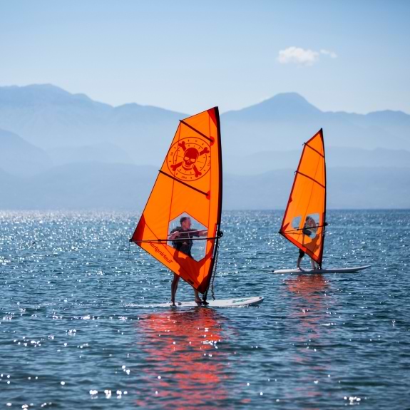 Beginner windsurfing at Messini Beach Club