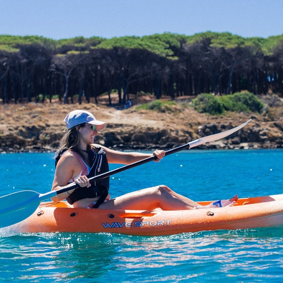 girl kayaking in Sardinia