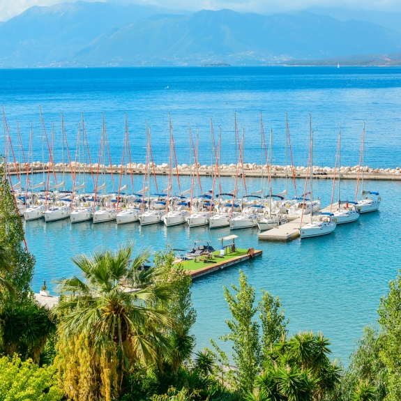 Marina and waterski pontoon at Vounaki Beach Club