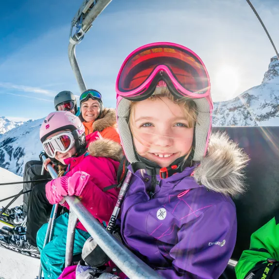 Family on ski lift