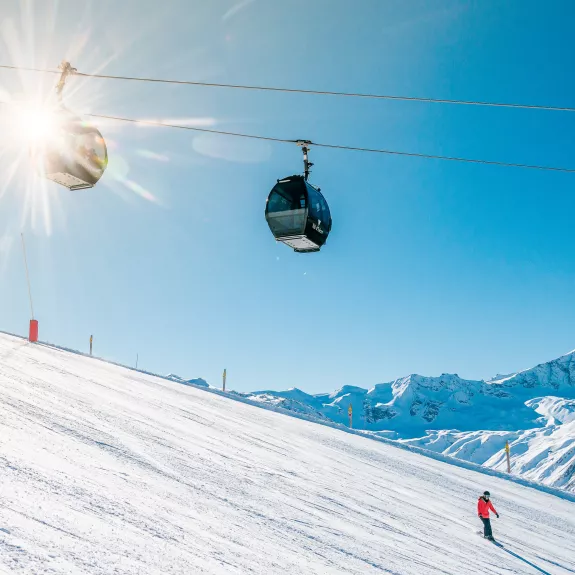 View of the Solaise slopes and gondola