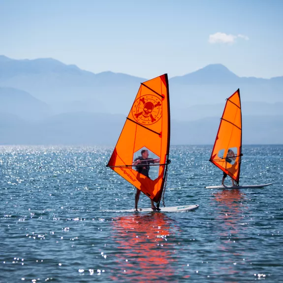 Beginner windsurfing at Messini Beach Club