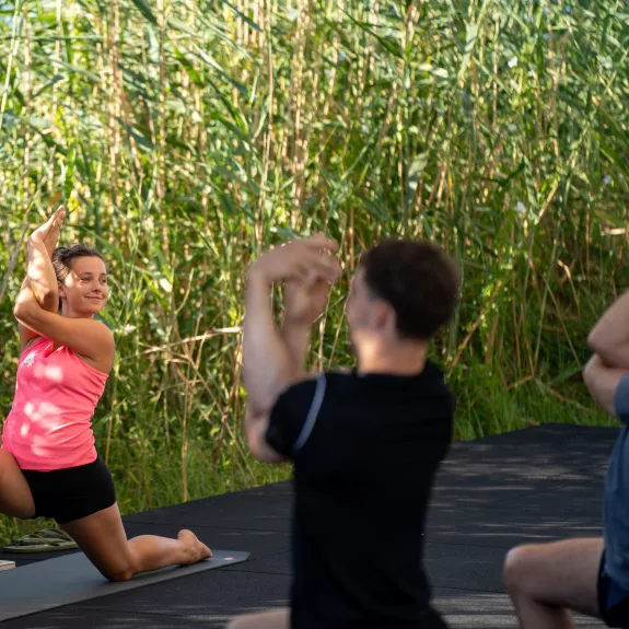 Shaded fitness area at Cosmos Beach Club