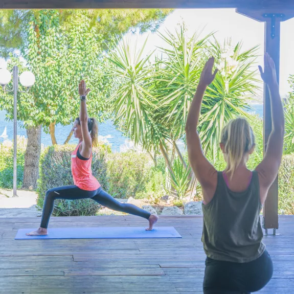 Early morning yoga at Vounaki Beach Club