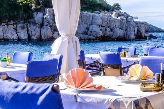 Open air restaurant next to the sea in Croatia