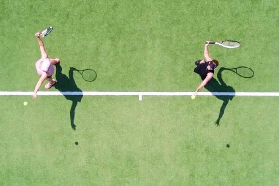 aerial view of tennis courts