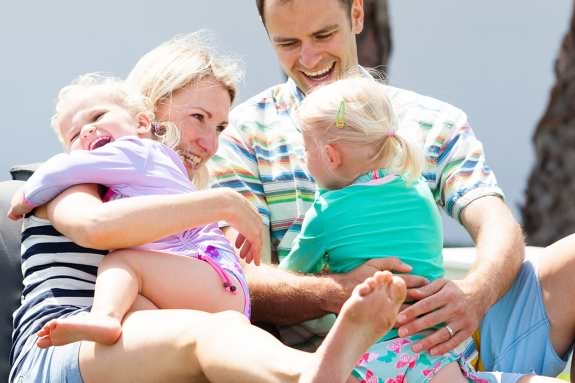 Family sitting on bean bags