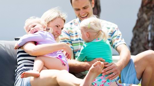 Family sitting on bean bags