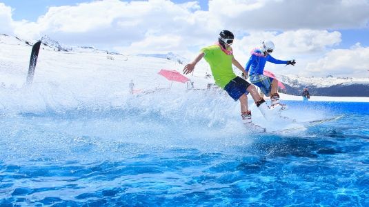 skiers having fun with Spring conditions