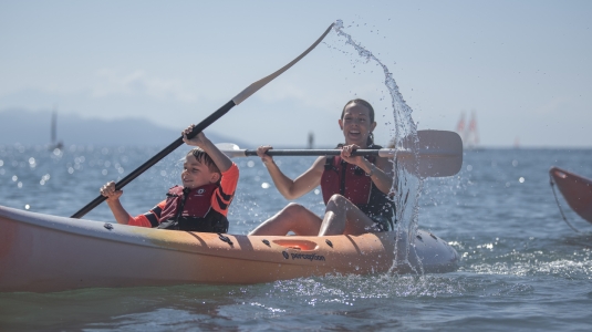 Woman and child Kayaking