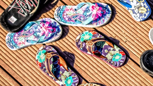 Sandals on a wooden deck