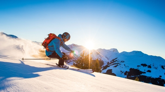 Solo skier in powder