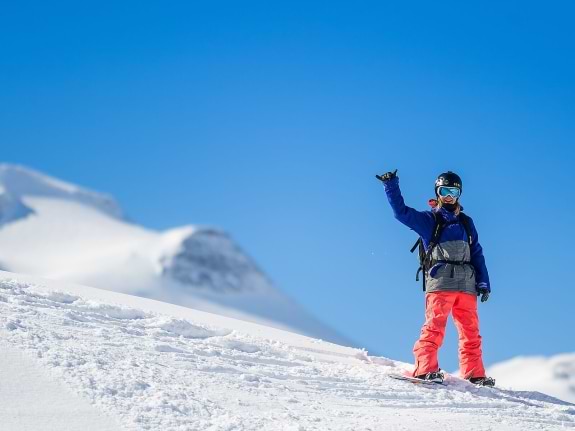 Snowboarder on mountains in France