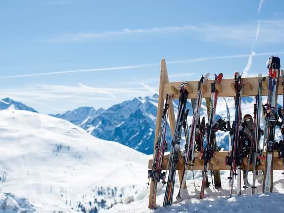 Skis on a rack